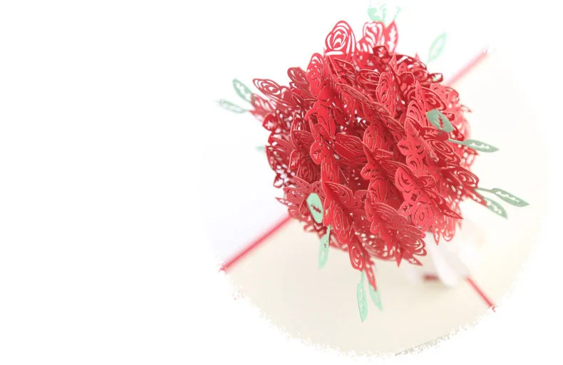 FANLUS Red Rose Bouquet 3D Pop Up Greeting Card for All Occasions Date Night, Wedding Gift Folds Flat, Perfect for Mailing (5)