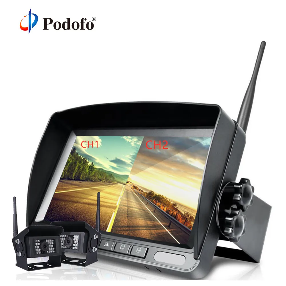 

Podofo Wireless 7" Split TFT Auto LCD Monitor + 18 LED Car Rear View Backup Camera Kit 12V-24V For Truck Van Caravan Trailer