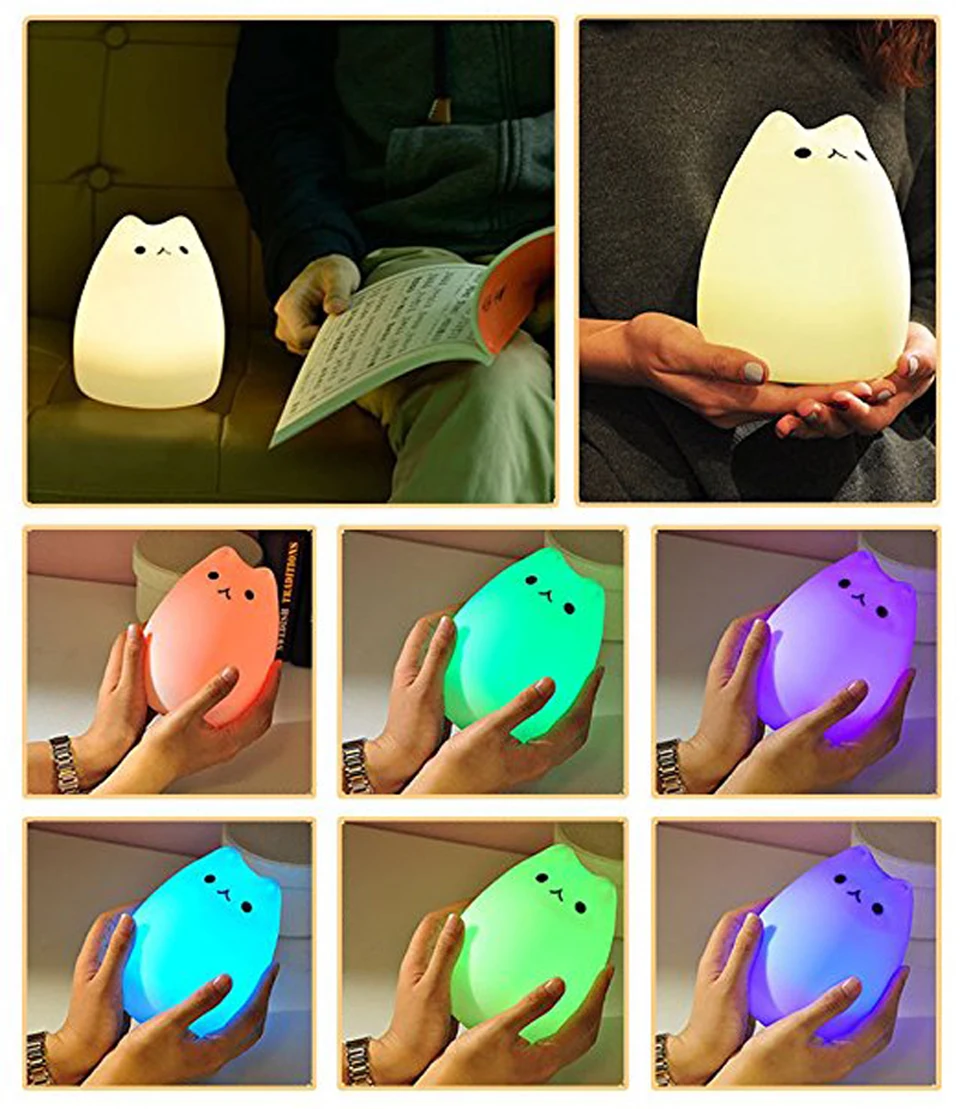 Xsky светодиодные настольные лампы 7 цветов, ночная лампа Lucky Cat, USB Перезаряжаемый мультяшный сенсорный светильник для детей, креативные подарки