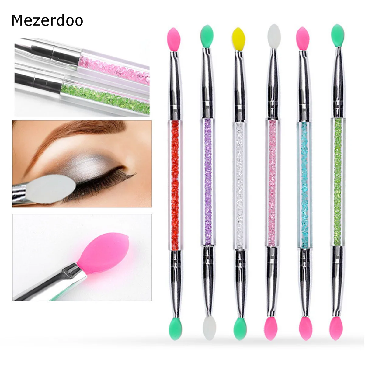 

Eyebrow Brush Silicon Double Side Ended Soft Head Rhinestones Women Eyeshadow Lip Makeup Brush Tools Mini Eyes Make Up Pen