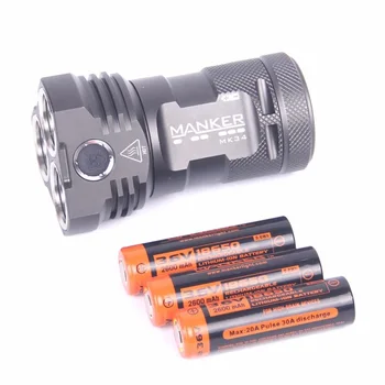 

Manker MK34 8000 Lumen 12x Cree XPG3 LED / 6500LM 12x Nichia 219B / 219C LED Flashlight + 3x High Drain 2600mAh 18650 Batteries