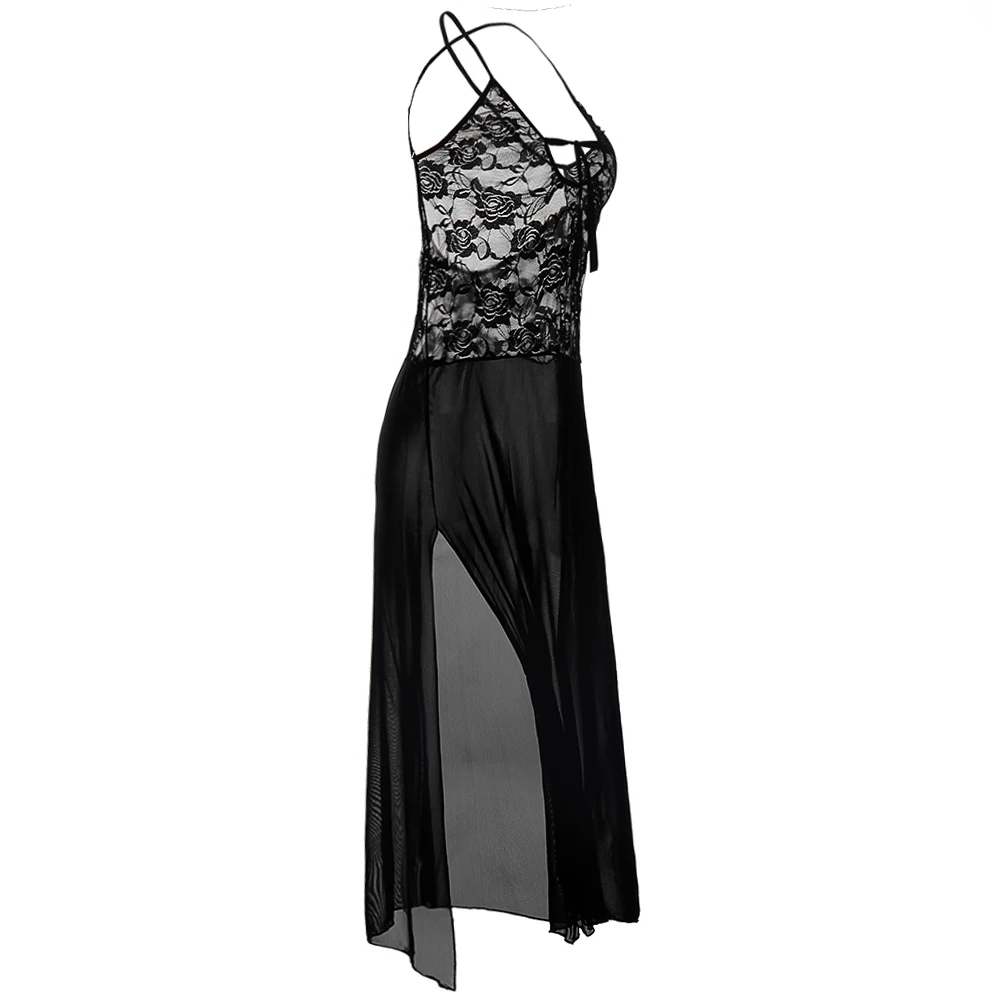 S-6XL размера плюс, сексуальная ночная рубашка, женское кружевное Марлевое прозрачное сексуальное женское белье с открытой спиной, экзотическое длинное платье, одежда для сна