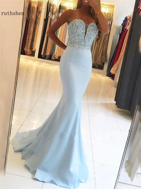 

Long Formal Dress Women Elegant Sweetheart Mermaid Gown Beading Robe De Soiree Sexy Crystal Party Evening Gowns