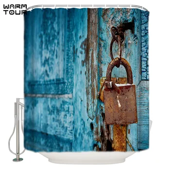

WARMTOUR Shower Curtain Old Door Lock Waterproof Shower Curtain Bathroom Decor