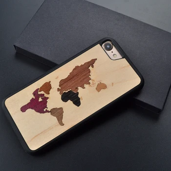 

World map Splicing retro original unique real wood phone case for iPhone 6 s 7 8 plus X wooden cover For Huawei P 10 plus