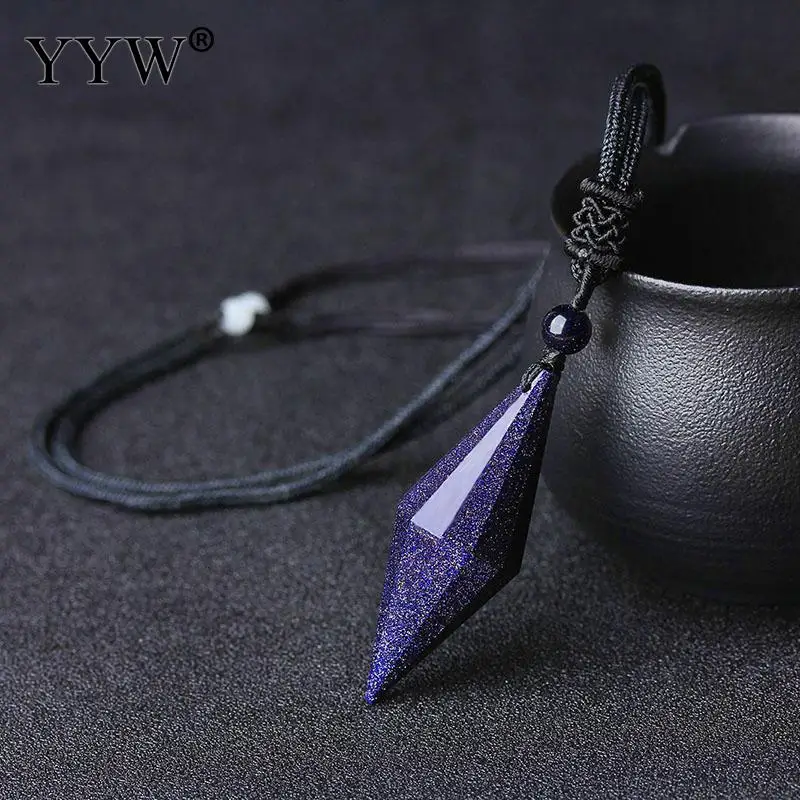 

Fashion Natural Stone Blue Goldstone Necklace Men Jewlery Long Nylon Cord adjustable Rope Collier Femme Lapis lazuli Jewelry