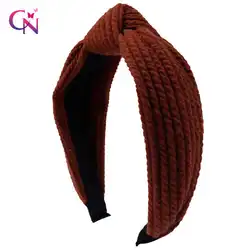 Осень-зима Для женщин массивная резинка для волос Винтаж Вязание витой завязывают оголовье широкие резинки для волос ободок для волос