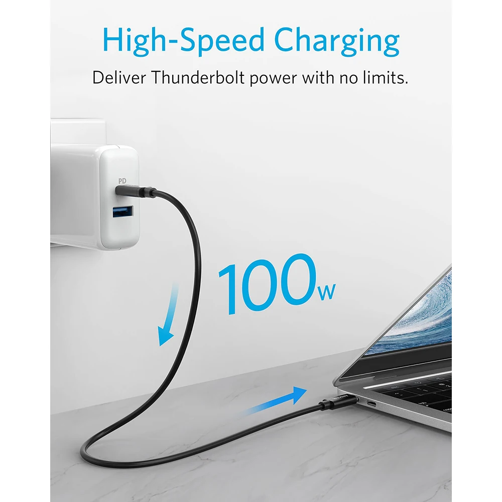 Кабель Anker Thunderbolt 3,0 USB-C до C 1,6 футов, 40 Гбит/с, совместим с USB 3,1 Gen 1/2, идеально подходит для MacBook type-C