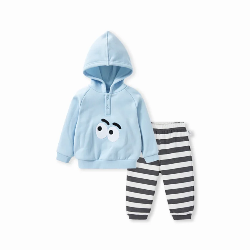 Balabala/комплект из 2 предметов для новорожденных мальчиков и девочек, теплая толстовка с капюшоном на флисовой подкладке+ штаны для бега, зимний комплект одежды для новорожденных - Цвет: Ice blue