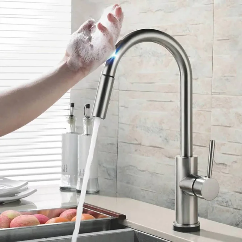 Stainless Steel Touch Control Kitchen Faucets Smart Sensor Kitchen Mixer Touch Faucet For Kitchen Pull Down Sink Tap Kitchen Faucets Aliexpress