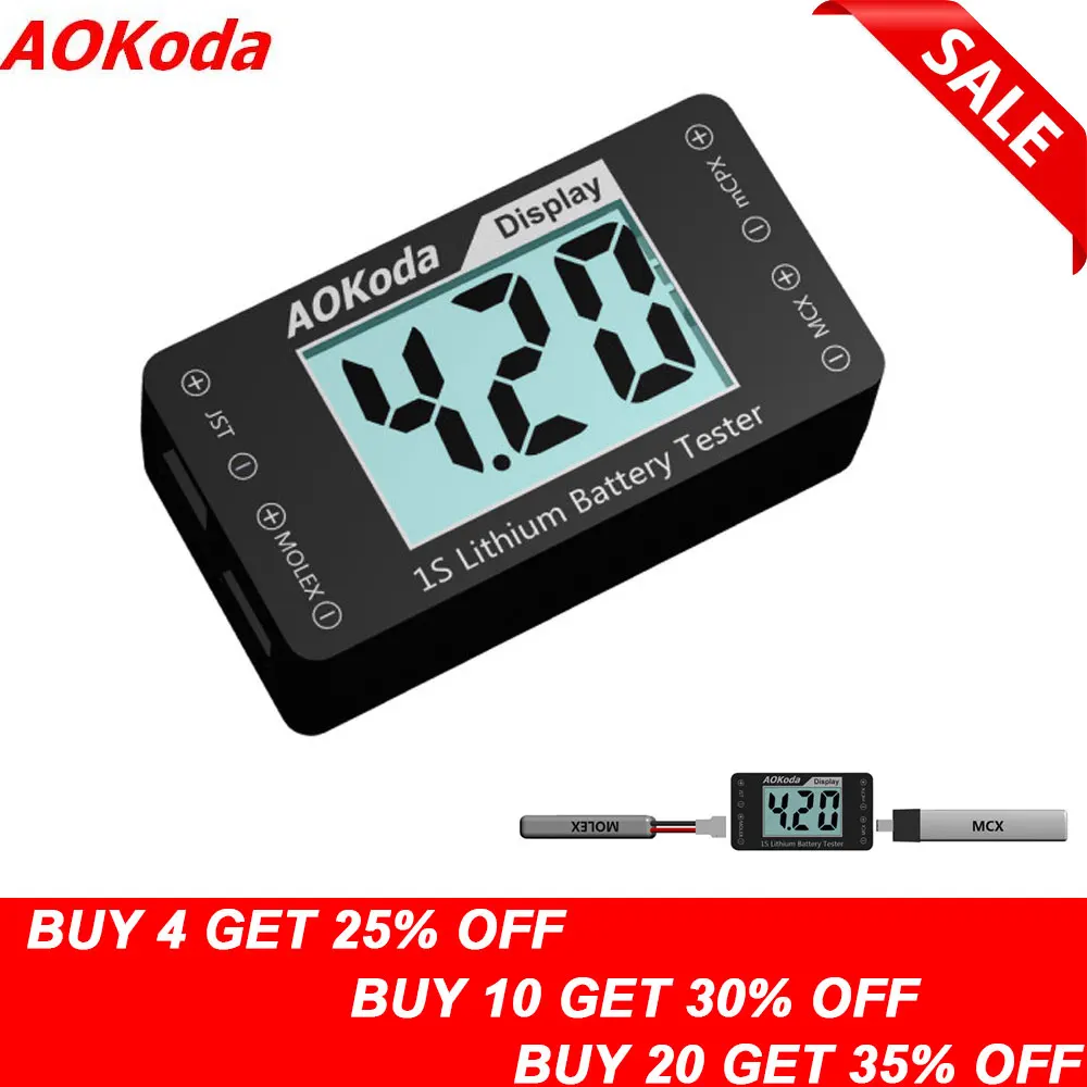 AOKoda AOK-041 1S тестер литиевой батареи индикатор для проверки для JST MOLEX mCPX MCX Разъем напряжение батареи