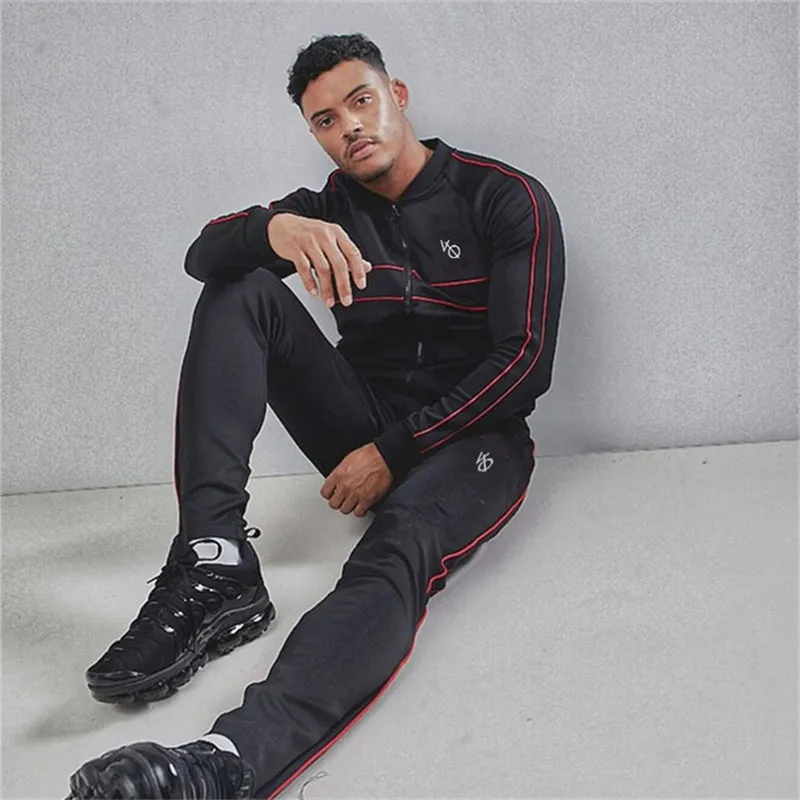 DERMSPE spring Sporting slim fit men Suit chandal hombre mens tracksuit sets Men Sweatshirt Jacket+Pants 2 PC Casual Clothes