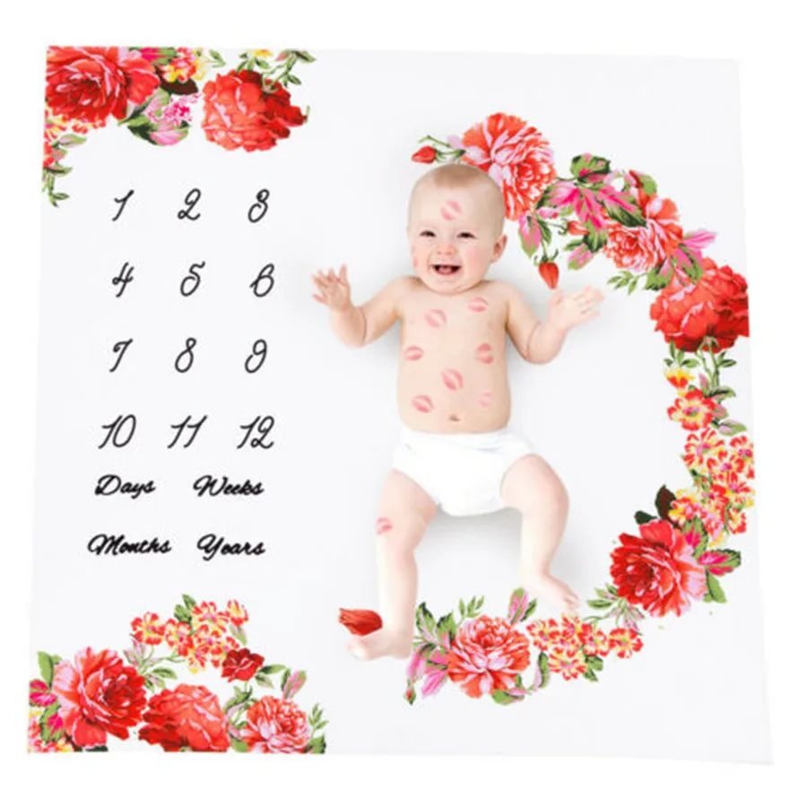 

Newborn Baby Infants Milestone Blanket Play Mat Photography Prop Monthly Growth Background Backdrop Cloth Calendar Nordic