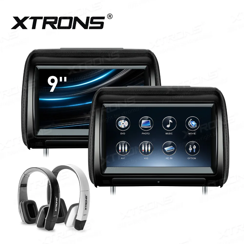 XTRONS 2 шт. 9 дюймовая Автомобильная подушка подголовник DVD плеер 1080P видео сенсорный