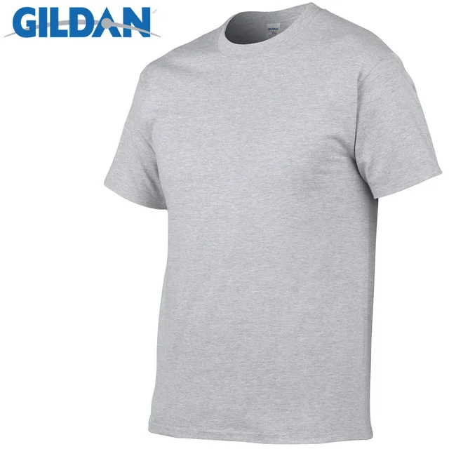 1 PCS Gildan Quality Men's Summer 100% Cotton T-Shirt Men Casual Short Sleeve O-Neck T Shirt Comfortable Solid Tops Tees Sport grey