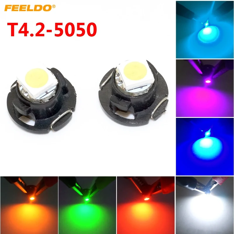 

FEELDO 100Pcs Auto Car T4.2 1SMD 5050 Chip LED Dashboard Meter Panel LED Light Bulb 7-Color #FD-4760
