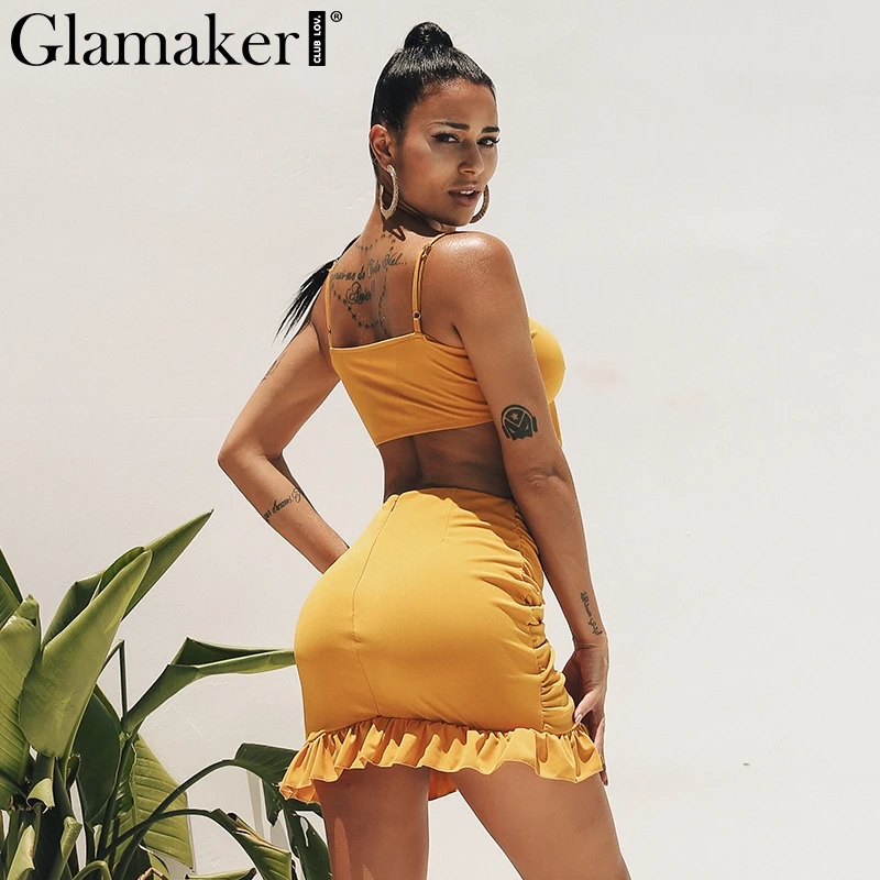 Glamaker/женское платье с оборками и бретелькой на шее vestidos сексуальные вечерние