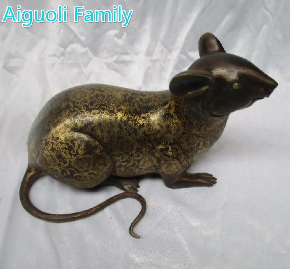 

Art Collection Chinese Antique Old Copper Carved Lucky Mouse Statue/Big Size Feng Shui Animal Sculpture