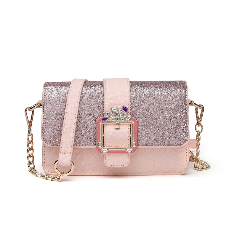 

Fashion Shoulder Bag Shinny Women Leather Handbag Elegant Glitter Crystal Punk Sequin Bag Female Messenger Crossbody Bags Pearl