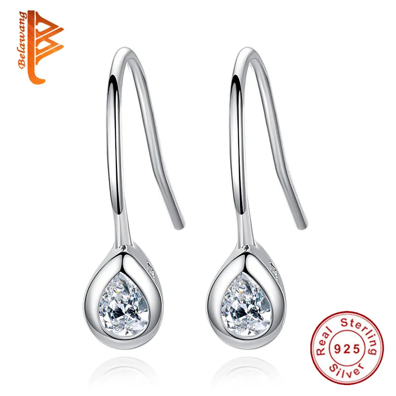 

Elegant Jewelry 100% 925 Sterling Silver Princess Dangle Earrings Clear Cubic Zirconia Stylish Tear Drop Earrings for Women