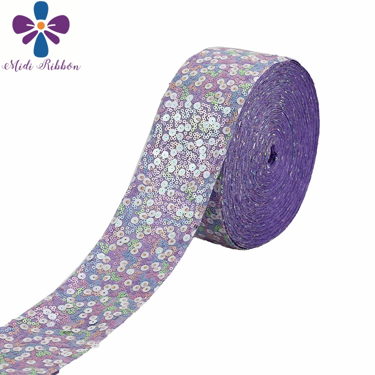 3"75mm Shiny Cutting Sequin Ribbon Colorful Aqua Pink Purple DIY Wedding Party Decor Hair Bowknows Making 25yards/roll - Цвет: No.79 Purple