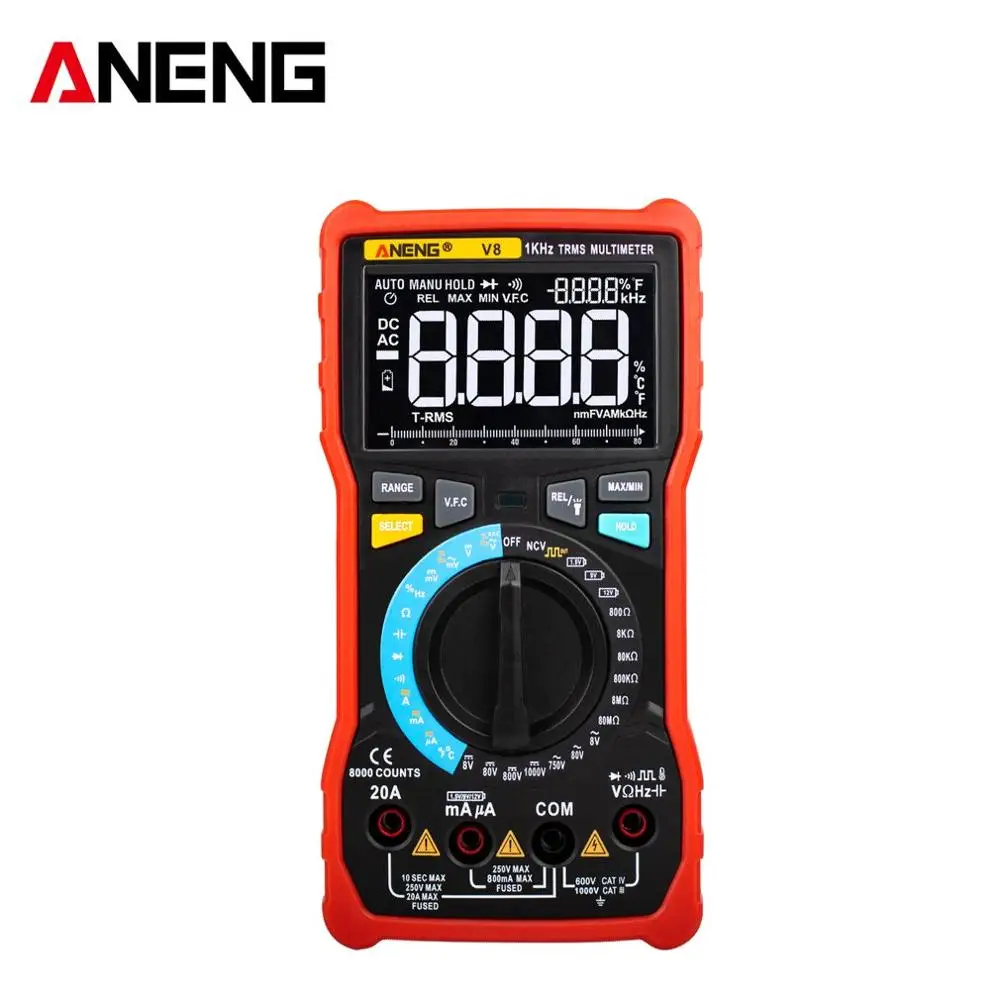 

ANENG V8 NCV Digital Multimeter AC/DC Voltmeter Ammeter Diode Temp Tester