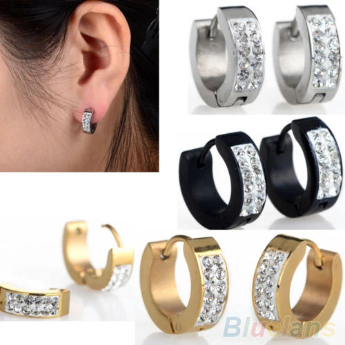 Uni Punk Rhinestones Inlaid Anium Steel Ear Studs Hoop Huggie Uni Punk Rhinestones Inlaid Anium Steel Ear Studs Hoop Huggie Earrings 4rsw