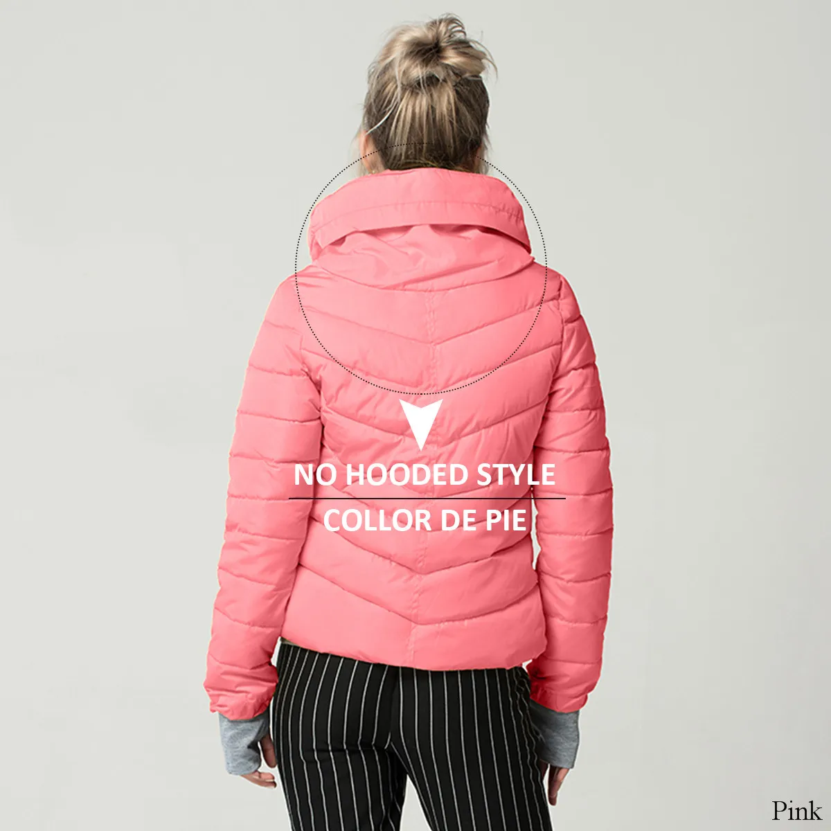 Short Autumn Winter Jacket Women Parkas Hooded Coats Female Wadded Jacket Women Parka Padded Jacket With Gloves chaqueta mujer - Цвет: Pink--No Hooded