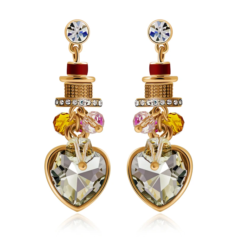 famous brand gold Created women jewelry white Crystal Earrings Korea Bohemia Fashion love heart female girlfriend gift