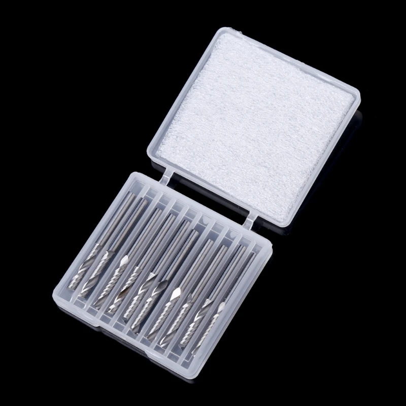 

10Pcs/Set 1/8" Single Flute Carbide Spiral Flat Nose End Mill CNC Router Bits 17mm CEL W315