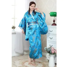 Lakeblue японский Для Женщин Шелковое кимоно юката хаори с Оби платье для выступления на сцене Костюмы Цветок Один размер H0051