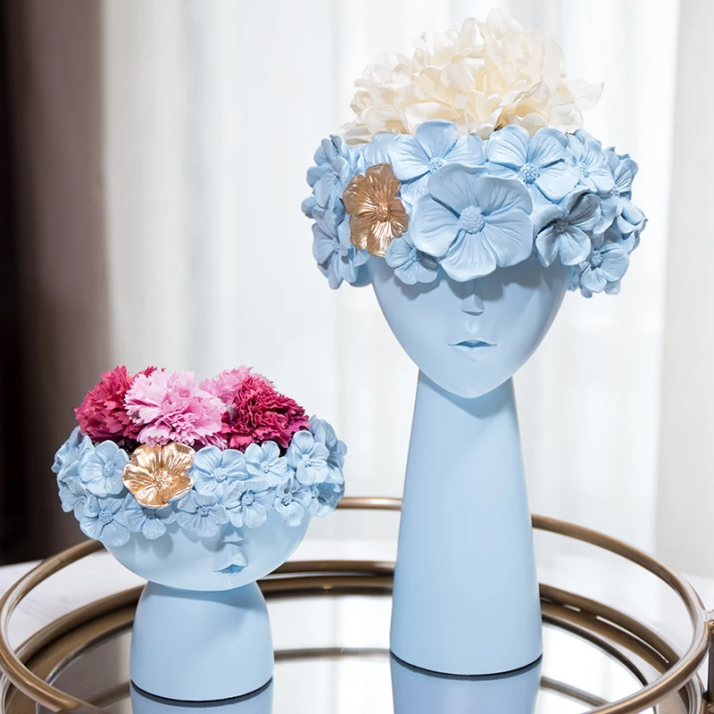

Nordic resin creative human face flower vases home decor crafts room decoration objects TV cabinet vase resin girls lady statue