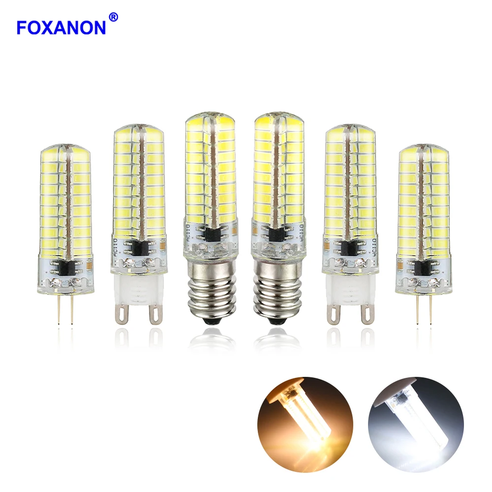 Foxanon LED G4 G9 E14 светильник светодиодный лампочка тусклая освещение SMD3014 AC 220 V лампы в форме свечи свет заменить Галогенные лампы прожектор люстра