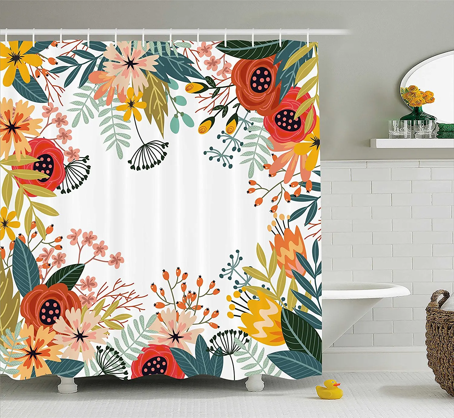Floral Shower Curtain Vintage Exotic Summer Flowers Botanical Natural