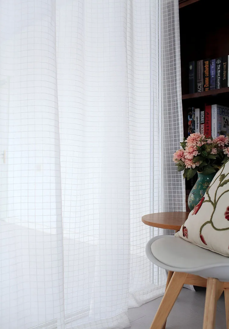 Белый тюль для кухни, занавески s, Современные жаккардовые занавески в клетку, украшение на окно, прозрачная вуаль, занавески с одной панелью(B608