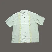 С принтом шелковая с коротким рукавом мужская рубашка гавайская одежда Повседневная Большой размер