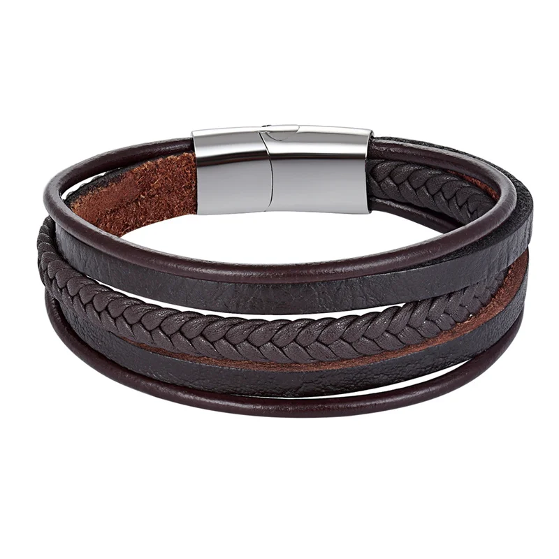 

2018 Fashion Simple Black/Brown Multi-Layer Handmade Braided Genuine Leather bracelet Cowhide Rope Chain For Men Women Jewelry