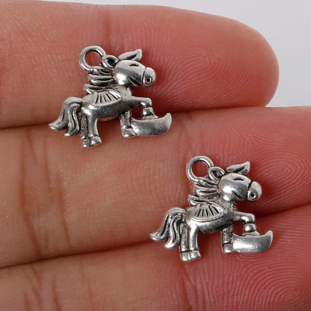 Hot Selling 14x16mm 12pcs Horse Charms Pendant Plated Silver Antique