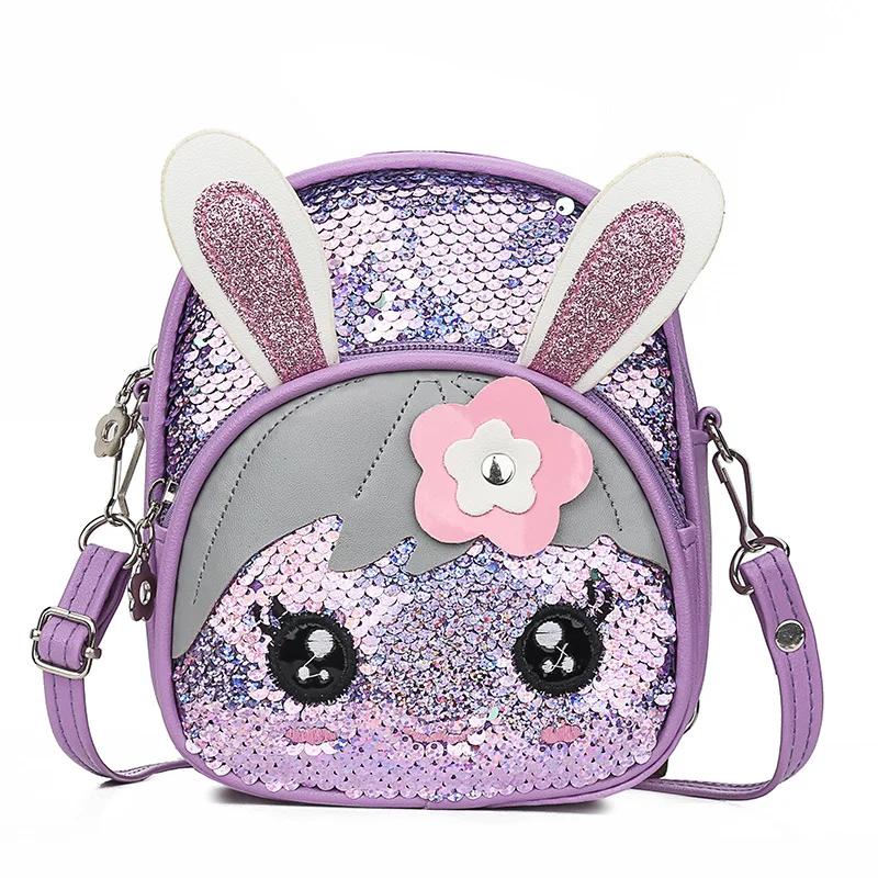 New Cute Kids Toddler Girls Sequin Rabbit Schoolbag Backpack Shoulder Bag Satchel Children Cartoon Backpacks 7 Colors - Color: Purple