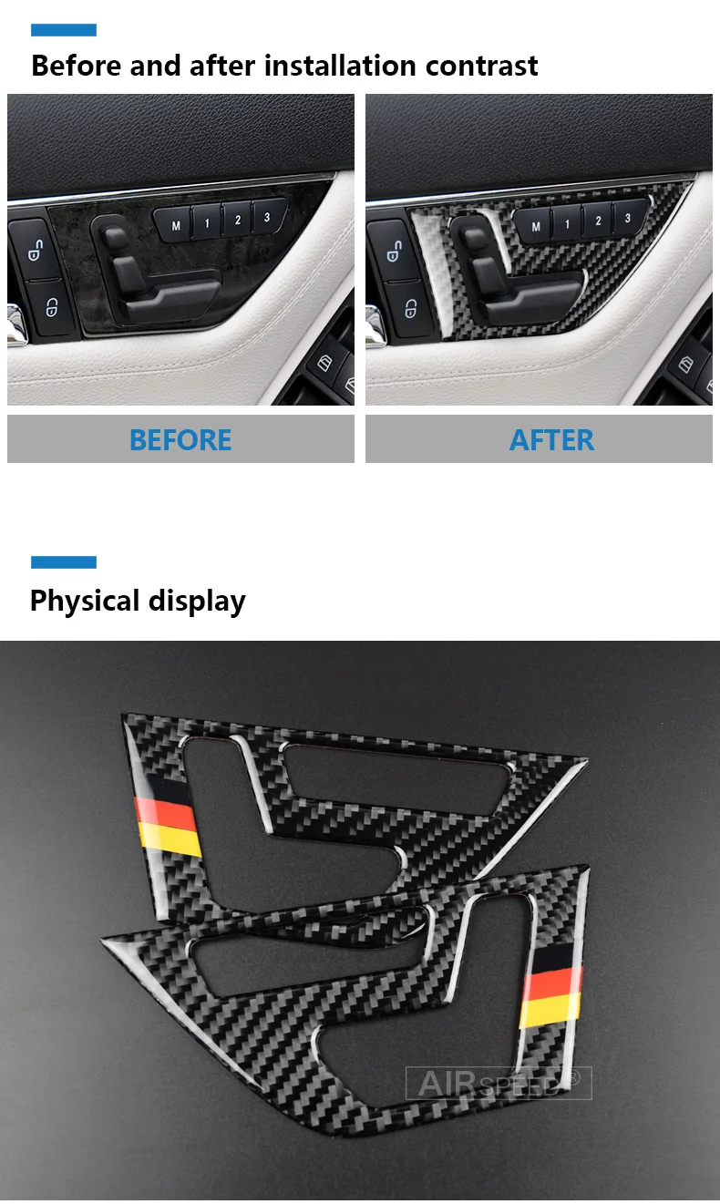 Airspeed Cabon Fiber for Mercedes Benz C Class W204 Accessories Car Seat Adjust Button Switch Panel Cover Stickers Interior Trim (4)