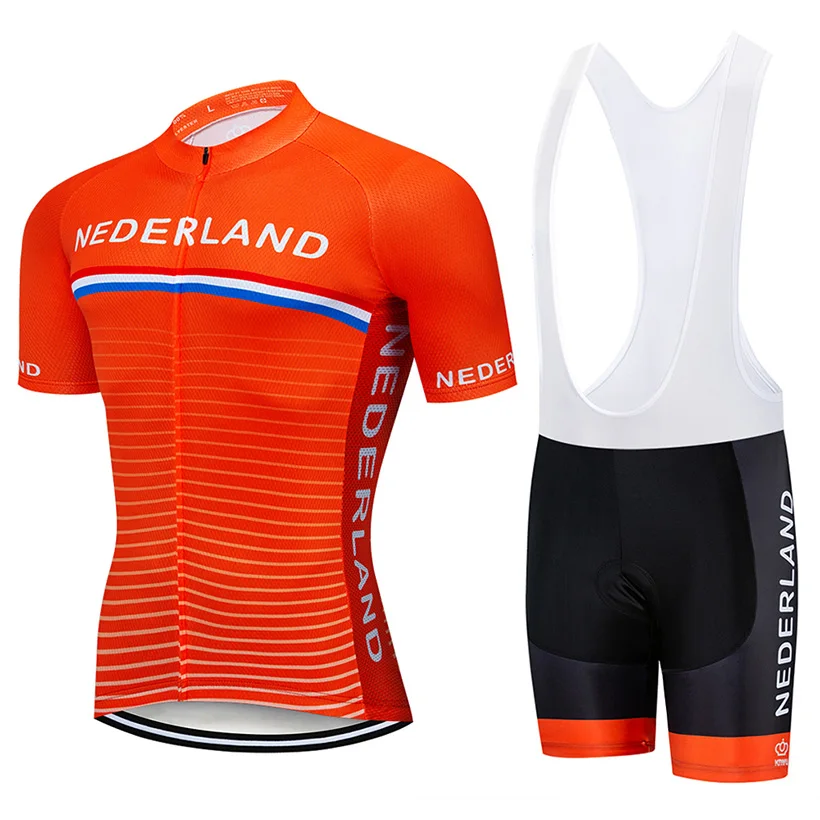 Summer Pro Team NEDERLAND Cycling Jersey Bib Set MTB Uniform Bicycle Clothing Bike Wear Clothes Mens Short Maillot Culotte