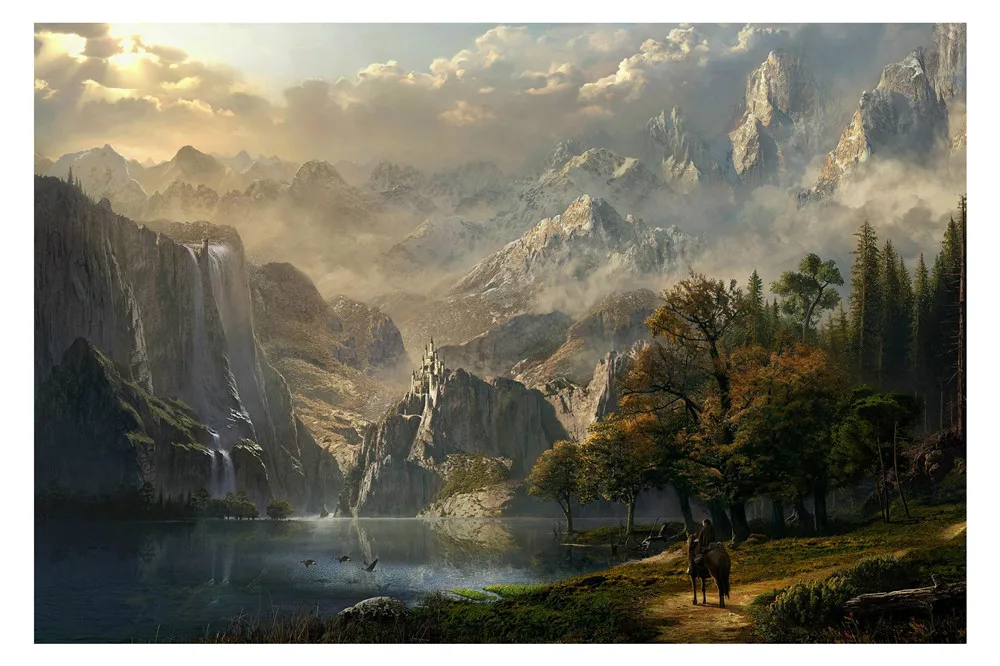 

Abstract Oil Painting on Canvas Wall Pictures Fantasy Poster Vintage Castle Forest Animals Wall Art Mountain Home Decor Cuadros
