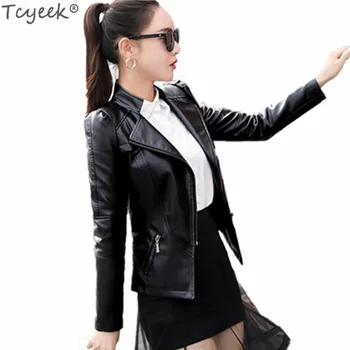 

Tcyeek Women's PU Leather Motorbikes Jackets Female Spring Autumn Faux Work Jacket Large Sizes Coat Ladies Clothing 6XL LWL317