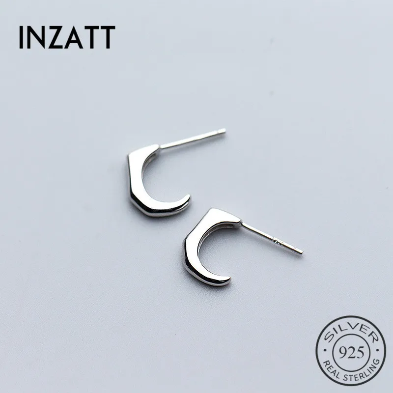 INZATT очаровательные 925 пробы серебряные минималистичные геометрические глянцевые серьги-гвоздики, модные ювелирные изделия, уникальный дизайн, женские серьги