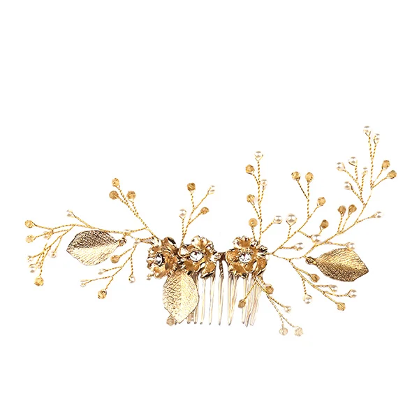 Золотые женские украшения для волос ручной работы цветок кристалл жемчуг свадебные аксессуары для волос Расческа свадебная тиара украшение для волос оптом - Окраска металла: FS155