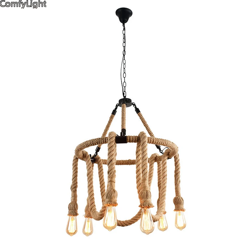 

Retro Vintage Rope multi head Pendant Light Lamp Loft Creative Personality Industrial Lamp Edison/led American Living Room/foyer