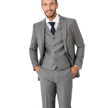 

2017 Handsome Grey Pinstripe Slim Fit men Suit Formal Party wedding suits for men Groom Tuxedos Wear Peaked Lapel Best Man Suit