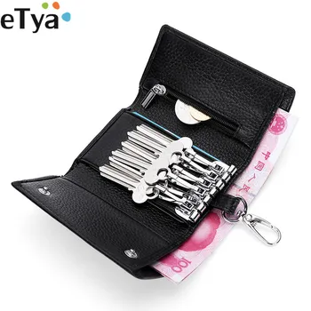 

eTya Fashion Men key Wallet Genuine Leather Women Key Bag Holder Housekeeper Multifunction Ladies Small Coin Wallet Bag