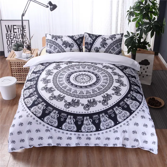 Black and White Boho Bedding Sets King Size Bohemian Style Polyester