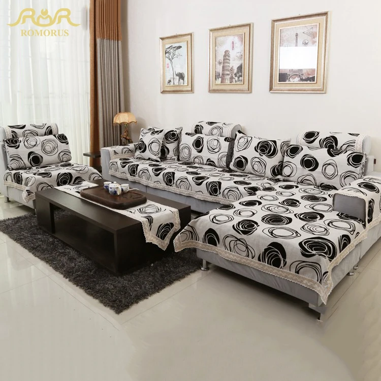 ROMORUS Modern Sofa Covers White and Black Linen Cotton Couch Cover